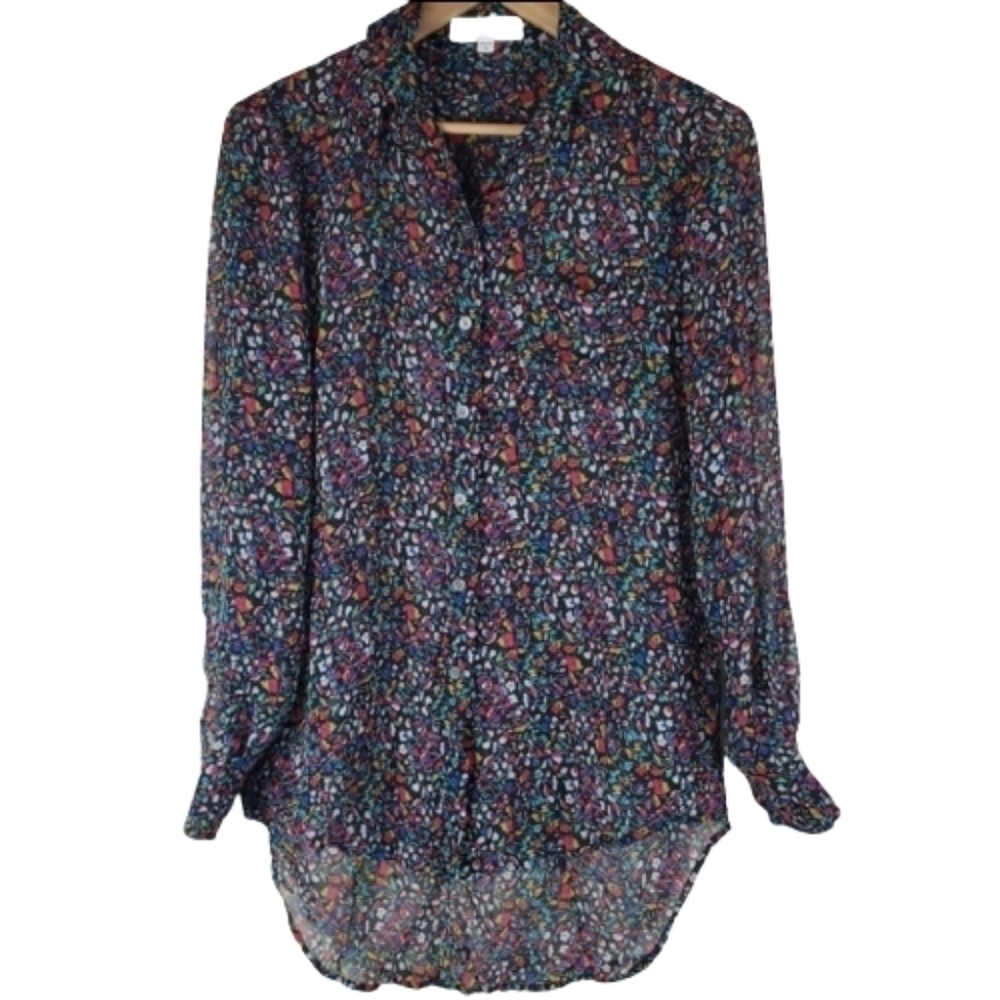 Two by Vince Camuto HiLow Button Down Sheer XSmall
